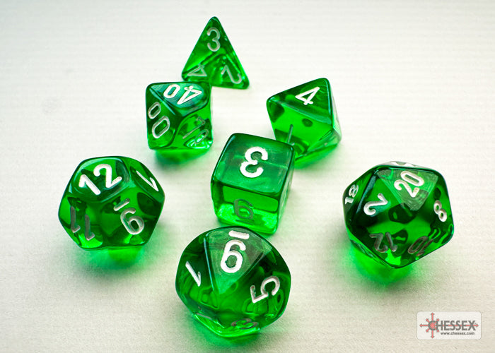 CHX 20375 - SET 7 DADI POLIEDRICI MINI - TRANSLUCENT GREEN/WHITE