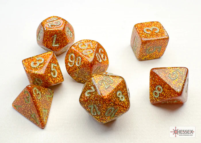 CHX 20503 - SET 7 DADI POLIEDRICI MINI - GLITTER GOLD/SILVER