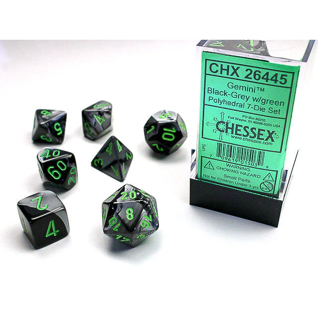 CHX 20645 - SET 7 DADI POLIEDRICI GEMINI - BLACK-GREY/GREEN