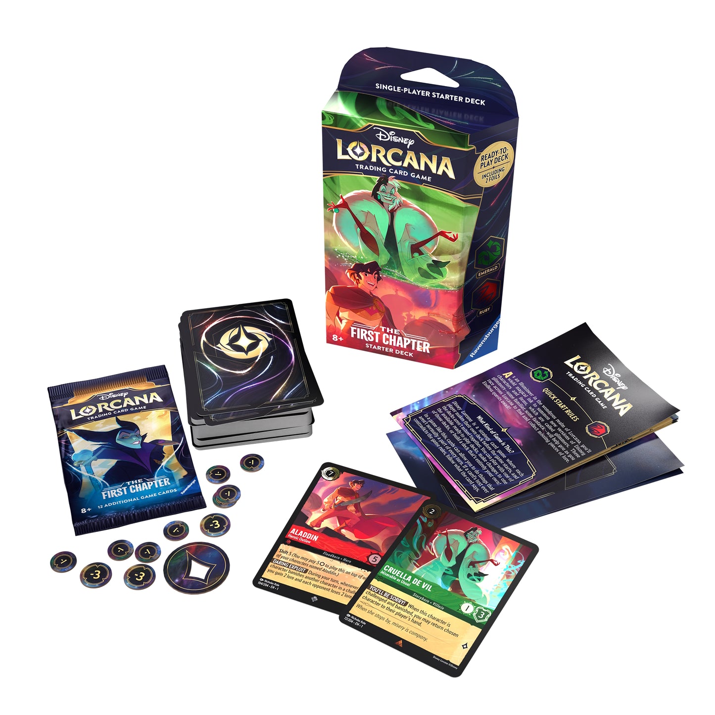 LORCANA - STARTER DECKS - MAZZO Smeraldo/Rubino CRUDELIA e ALADDIN - THE FIRST CHAPTER - ENG