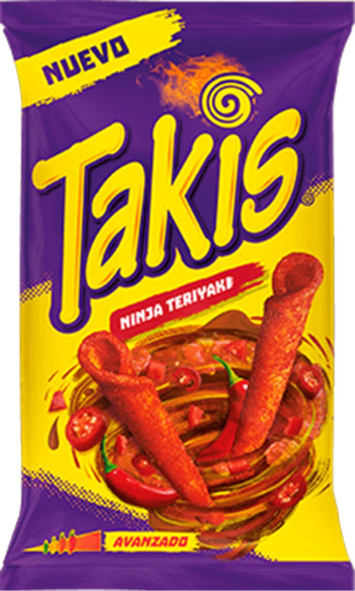 Takis Ninja Teriyaki, riccioli di tortillas piccanti al sapore di salsa teriyaki da 90g