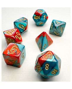 CHX 20662 - SET 7 DADI POLIEDRICI GEMINI - RED-TEAL/GOLD