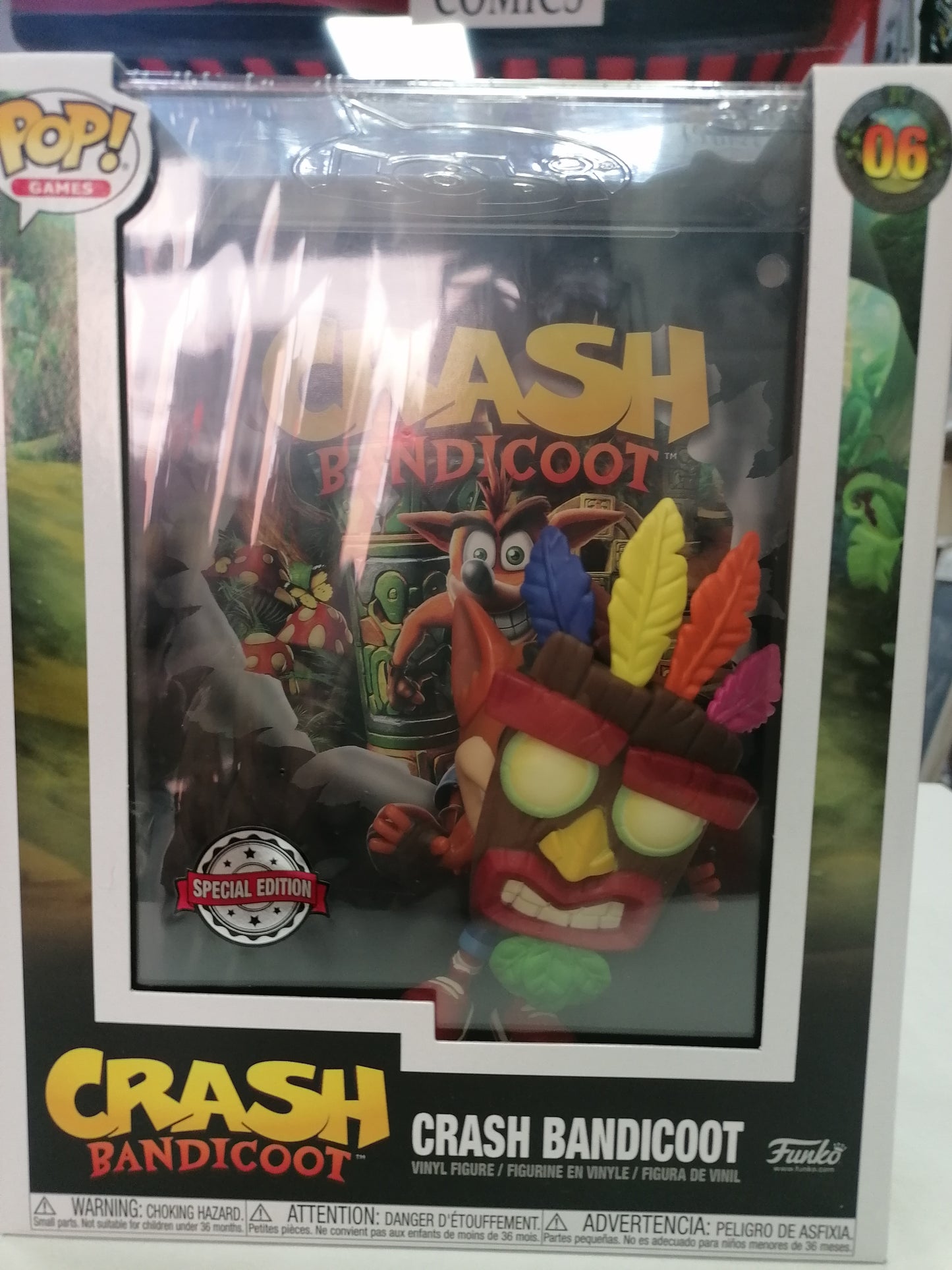 FALLATO Crash Bandicoot Funko POP! GAMES COVERS: Games Vinyl Figure 06 Crash Bandicoot with Aku Mask 9 cm - SPECIAL EDITION