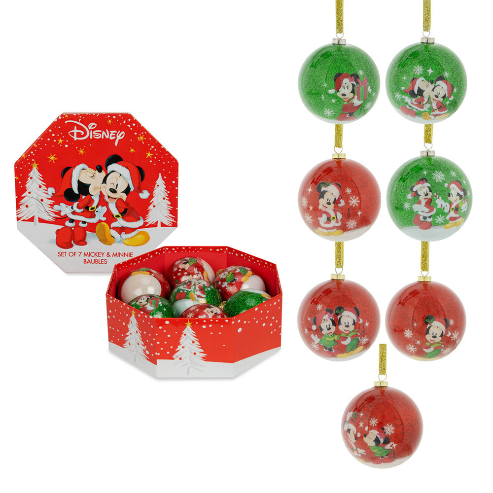 Disney Christmas Mickey Mouse e Minnie BAUBLES 7 Palline di Natale