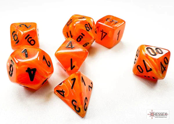 CHX 20433 - SET 7 DADI POLIEDRICI MINI - TRANSLUCENT VORTEX ORANGE/BLACK