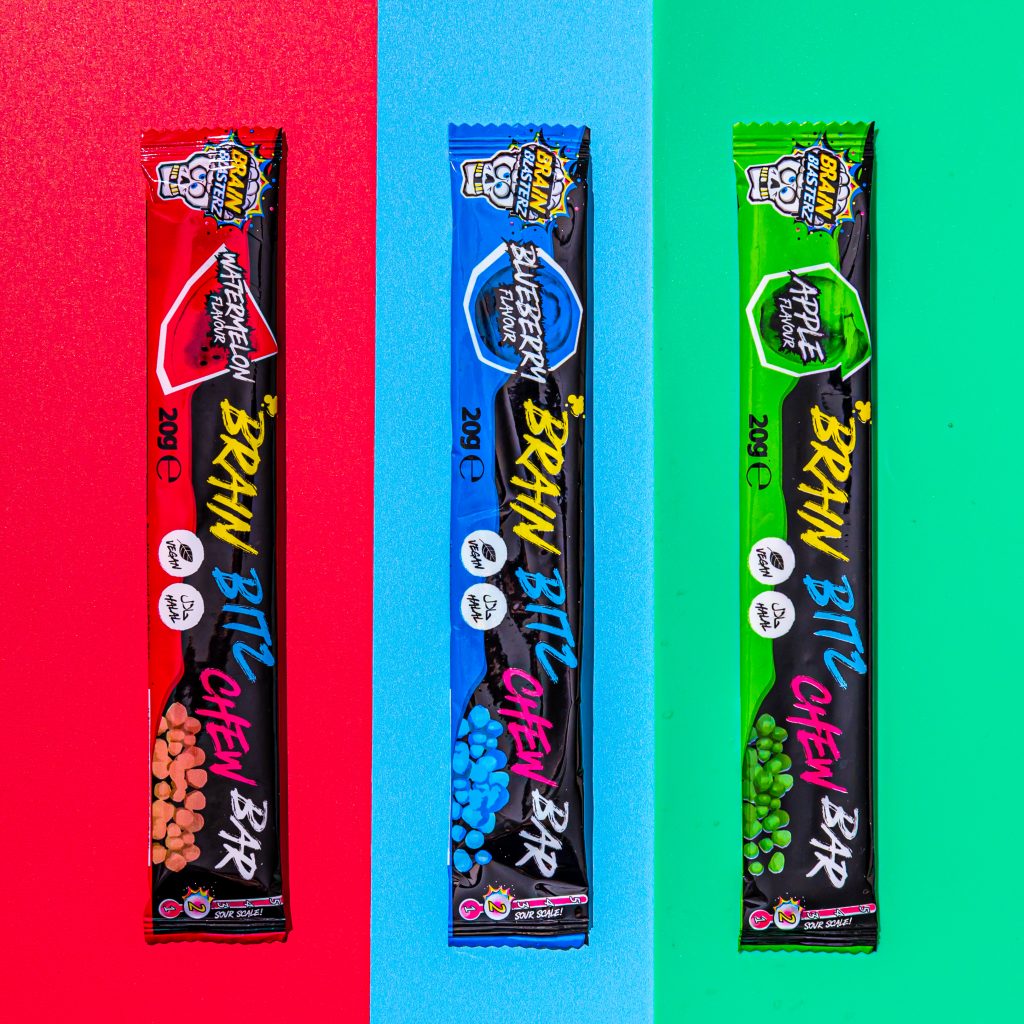 Brain Blasterz Brain Bitz Chew Bar – Caramelle aspre morbide e fruttate