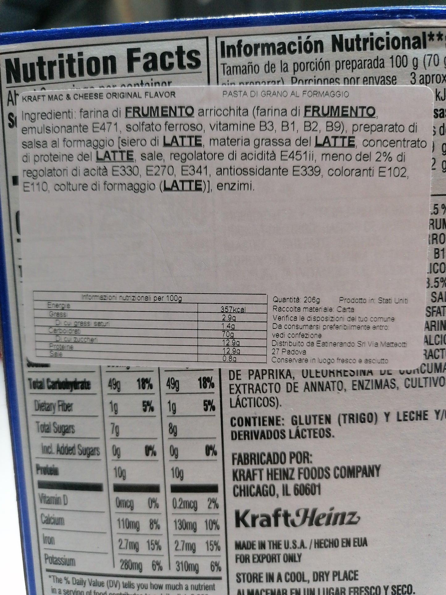 Kraft Mac & Cheese 206g Pasta Maccheroni al formaggio