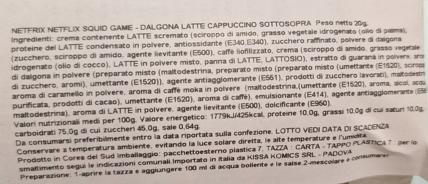NETFLIX Squid Game Dalgona Latte Capuccino sottosopra