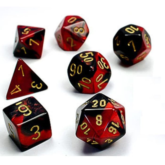 CHX 20633 - SET 7 DADI POLIEDRICI GEMINI - BLACK-RED/GOLD