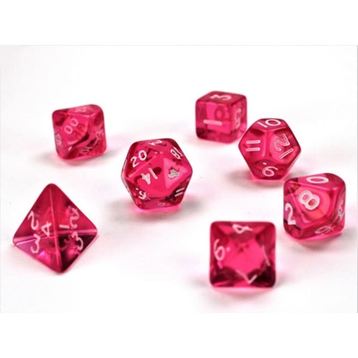CHX 20384 - SET 7 DADI POLIEDRICI MINI - TRANSLUCENT PINK/WHITE