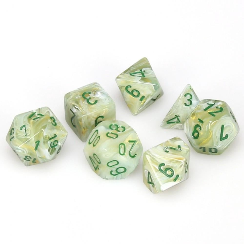 CHX 27409 - SET 7 DADI POLIEDRICI - MARBLE GREEN W/DARK GREEN