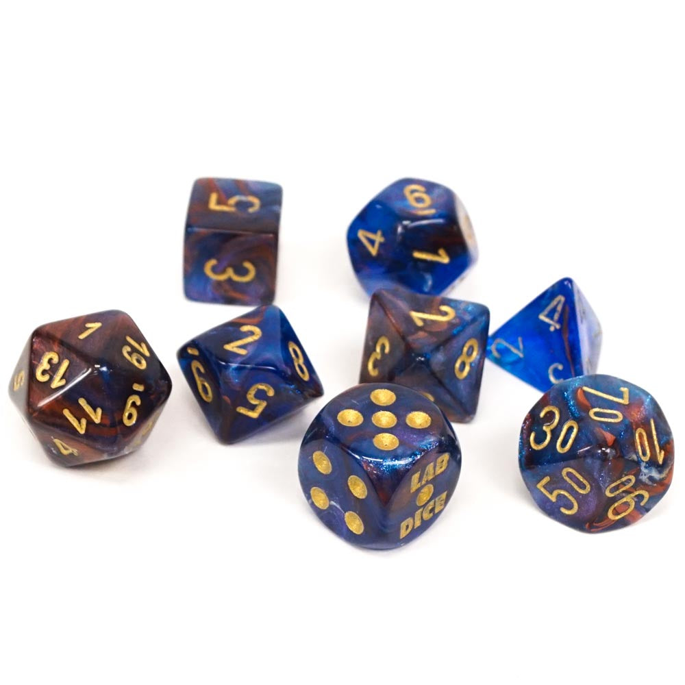CHX 30055 - SET 7 DADI POLIEDRICI - LUSTROUS AZURITE/GOLD (CON DADO OMAGGIO)