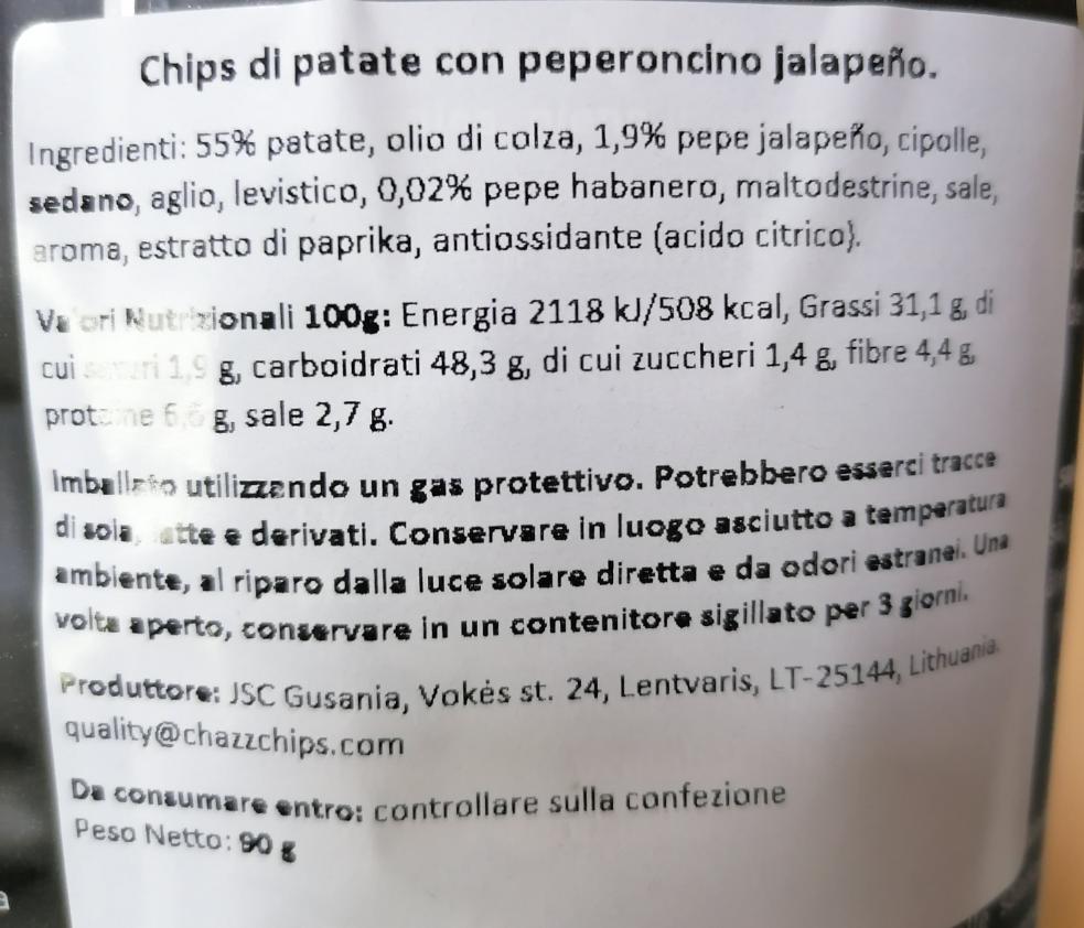 Chazz Potato Chips with Jalapeno & Habanero Pepper – Chips Piccanti 90 G