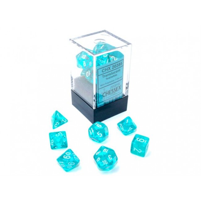 CHX 20385 - SET 7 DADI POLIEDRICI MINI - TRANSLUCENT TEAL/WHITE