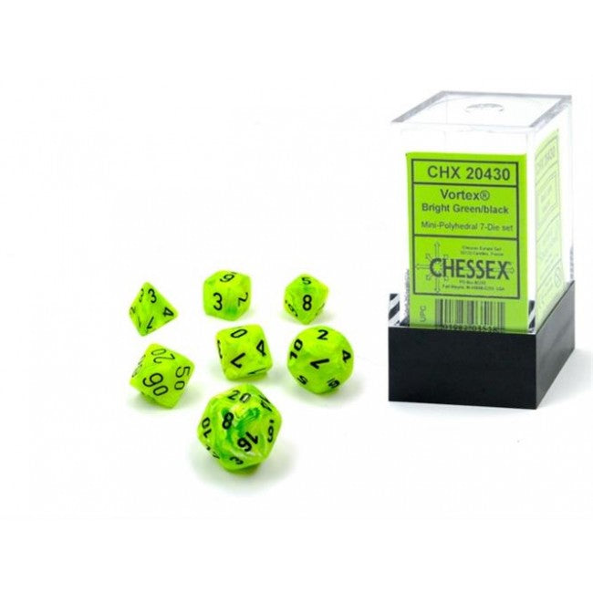 CHX 20430 - SET 7 DADI POLIEDRICI MINI - VORTEX BRIGHT GREEN/BLACK