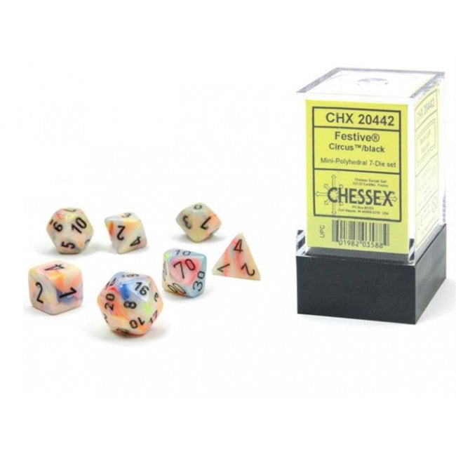 CHX 20442 - SET 7 DADI POLIEDRICI MINI - FESTIVE CIRCUS/BLACK