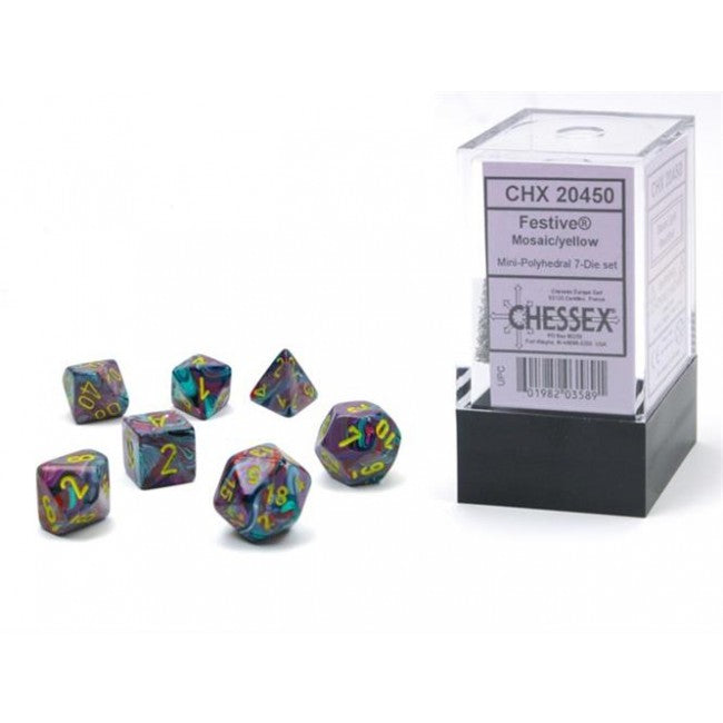 CHX 20450 - SET 7 DADI POLIEDRICI MINI - FESTIVE MOSAIC/YELLOW