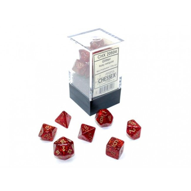 CHX 20504 - SET 7 DADI POLIEDRICI MINI - GLITTER RUBY/GOLD