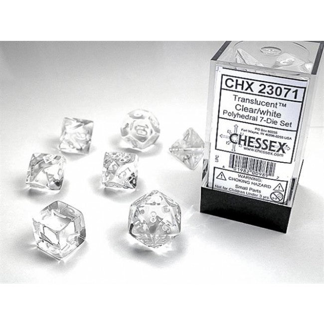 CHX 23071 - SET 7 DADI POLIEDRICI - CLEAR/WHITE