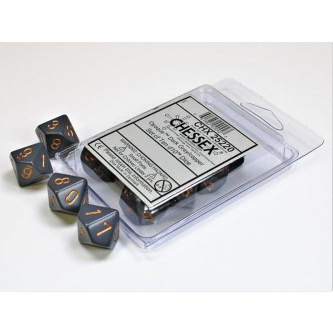CHX 25220 - SET 10 DADI 10 FACCE OPACHI - DARK GREY/COPPER