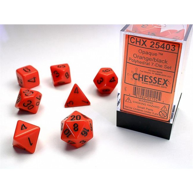 CHX 25403 - SET 7 DADI POLIEDRICI OPACHI - ORANGE W/BLACK