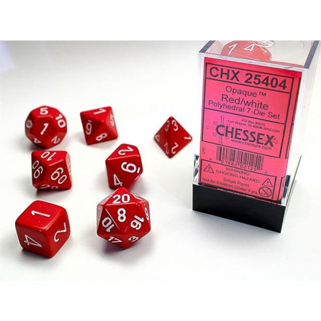 CHX 25404 - SET 7 DADI POLIEDRICI OPACHI - RED W/WHITE