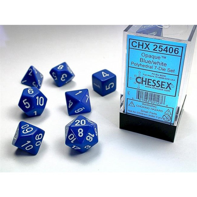 CHX 25406 - SET 7 DADI POLIEDRICI OPACHI - BLUE W/WHITE
