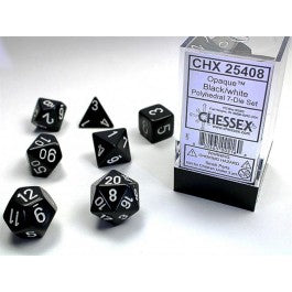 CHX 25408 - SET 7 DADI POLIEDRICI OPACHI - BLACK W/WHITE