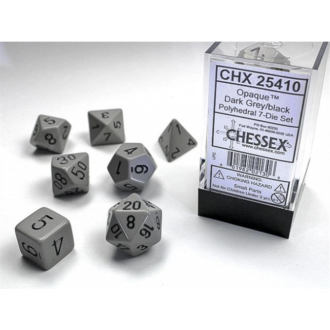 CHX 25410 - SET 7 DADI POLIEDRICI OPACHI - GREY W/BLACK