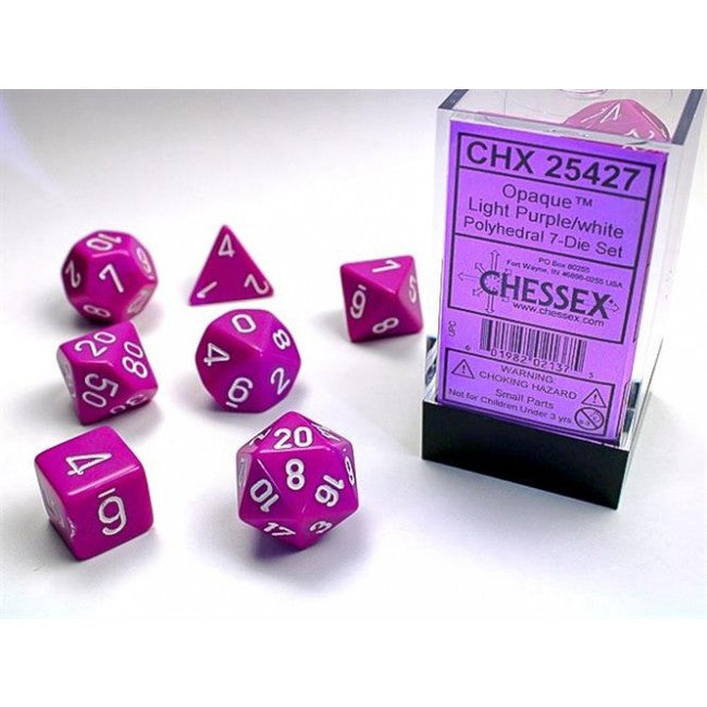 CHX 25427 - SET 7 DADI POLIEDRICI OPACHI - LIGHT PURPLE W/WHITE