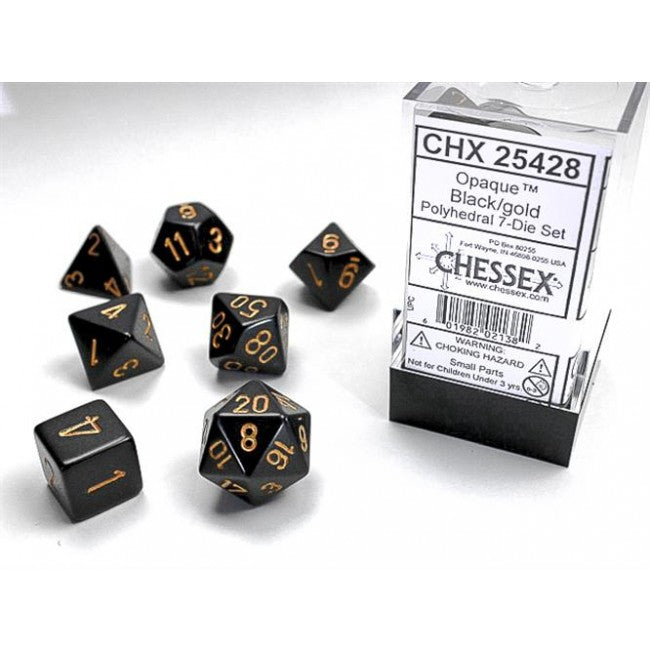 CHX 25428 - SET 7 DADI POLIEDRICI OPACHI - BLACK W/GOLD