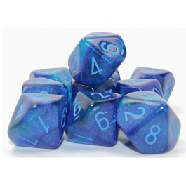 CHX 26263 - SET 10 DADI 10 FACCE GEMINI - BLUE-LIGHT BLUE LUMINARY GLOW IN THE DARK