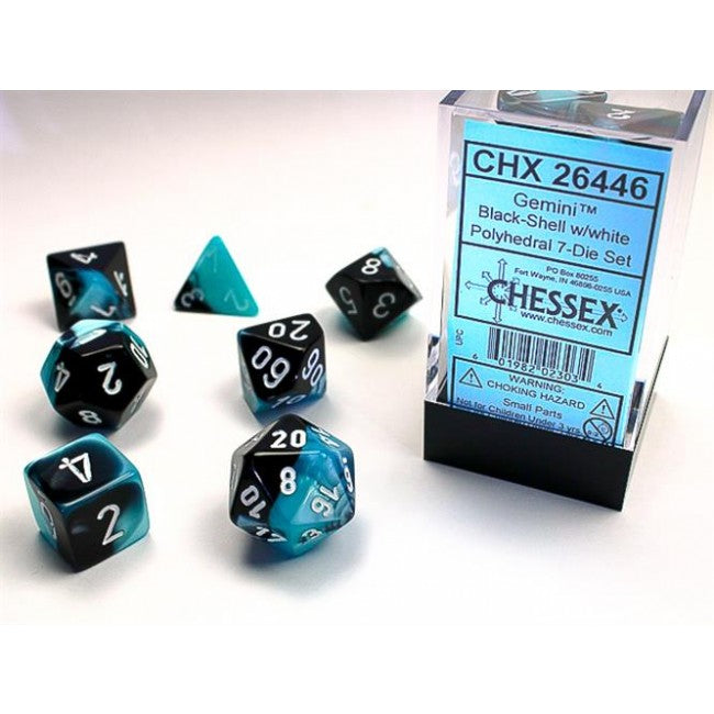 CHX 26446 - SET 7 DADI POLIEDRICI GEMINI - BLACK-SHELL W/WHITE