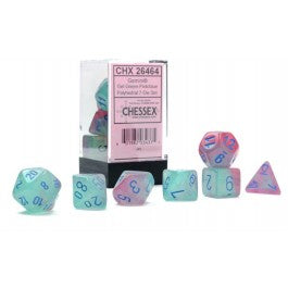 CHX 26464 - SET 7 DADI POLIEDRICI GEMINI - GEL GREEN-PINK/BLUE LUMINARY