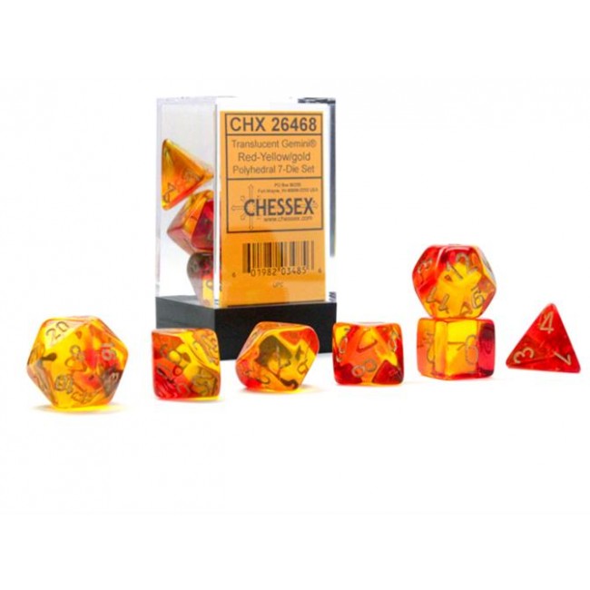 CHX 26468 - SET 7 DADI POLIEDRICI GEMINI - TRANSLUCENT RED-YELLOW/GOLD