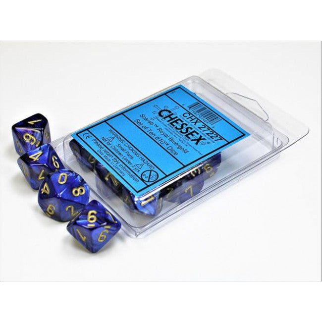 CHX 27227 - SET 10 DADI 10 FACCE - SCARAB ROYAL BLUE W/GOLD