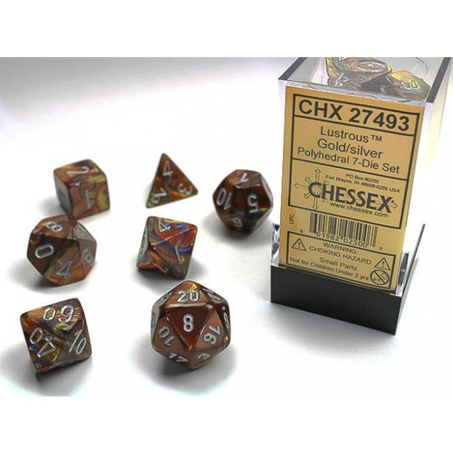 CHX 27493 - SET 7 DADI POLIEDRICI - LUSTROUS GOLD W/SILVER