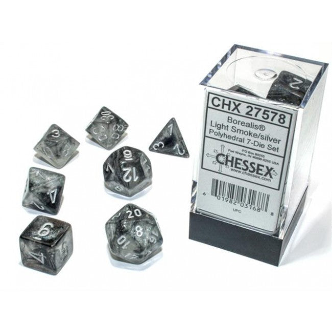 CHX 27578 - SET 7 DADI POLIEDRICI - BOREALIS LIGHT SMOKE/SILVER LUMINARY