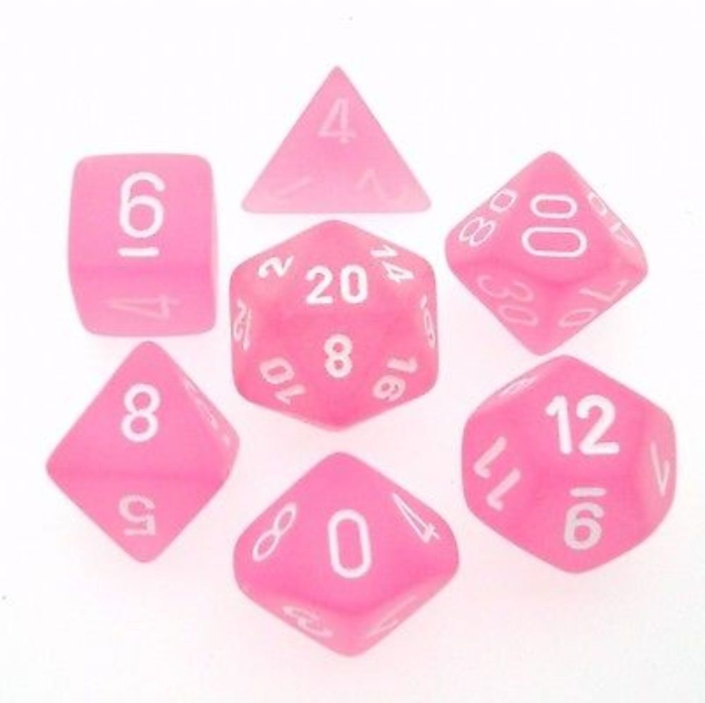 CHX 27464 - SET 7 DADI POLIEDRICI - FROSTED PINK W/WHITE
