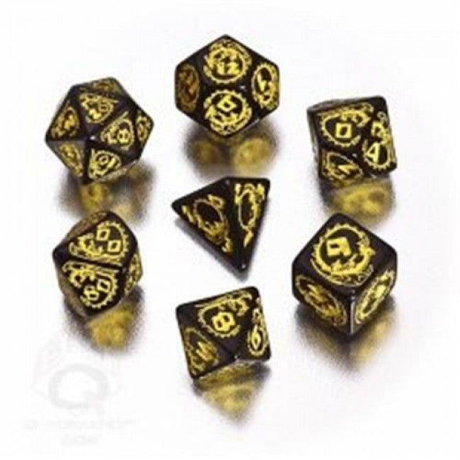 SDRA07 - SET 7 DADI DRAGONS NERO/GIALLO - 55091