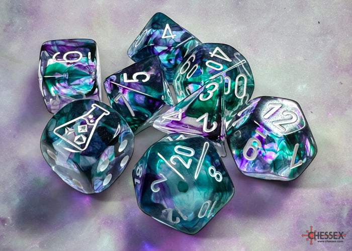 CHX 30068 - SET 7 DADI POLIEDRICI - NEBULA FLUORITE/WHITE (with bonus die)