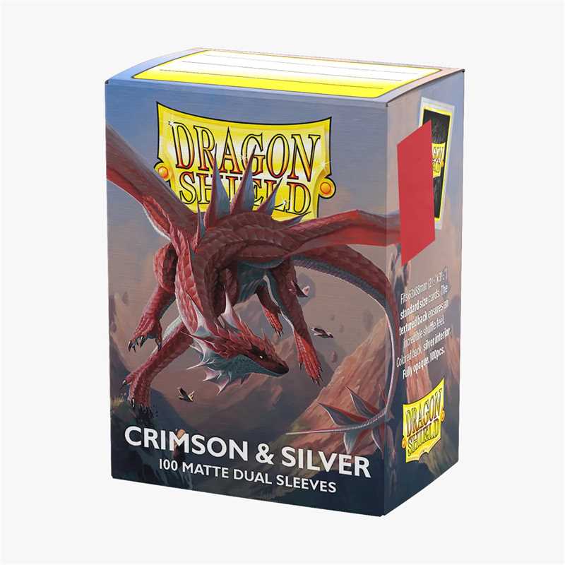 DRAGON SHIELD AT-15072 - 100 BUSTINE STANDARD - MATTE DUAL ART SLEEVES - CRIMSON & SILVER