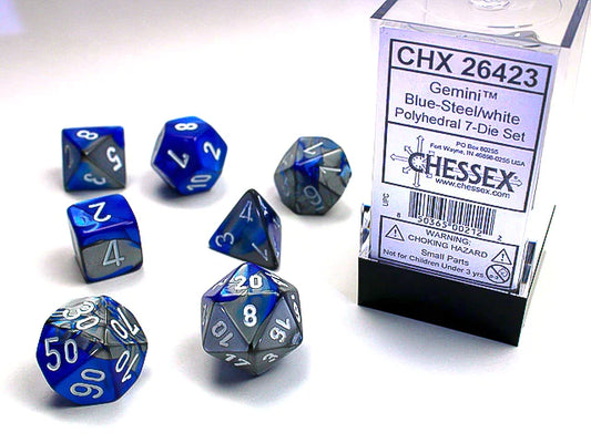 CHX 26423 - SET 7 DADI POLIEDRICI GEMINI - BLUE-STEEL W/WHITE