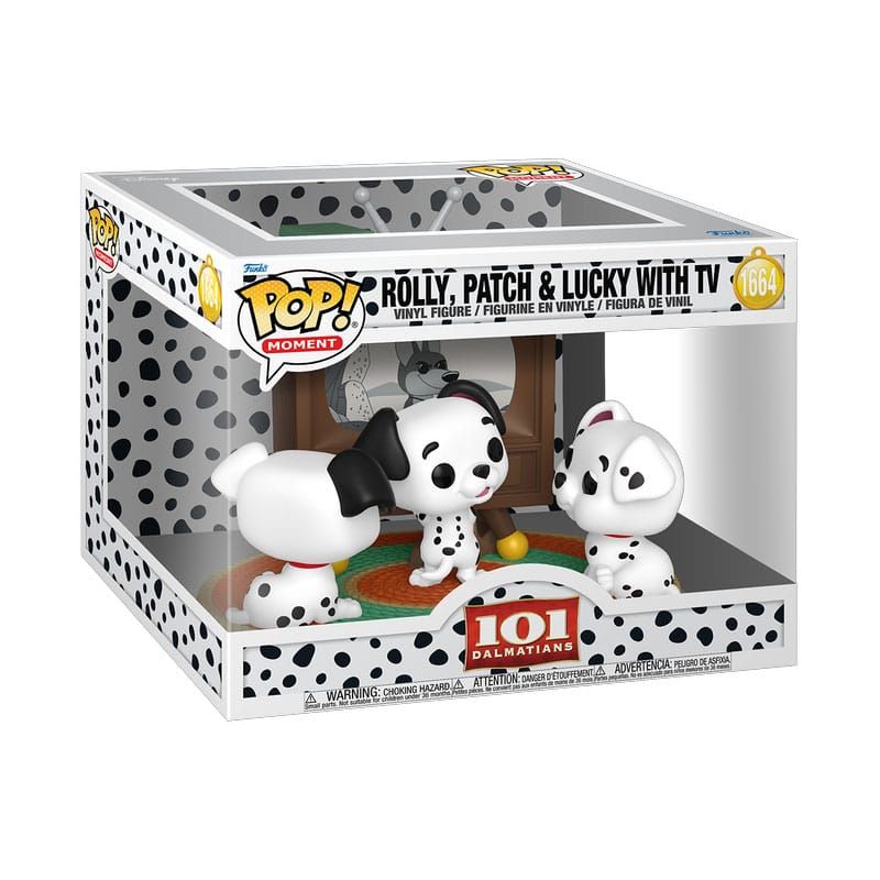 One Hundred and One Dalmatians FUNKO POP! Moment Vinyl Figures 1664 Rolly, Patch & Lucky with TV 9 cm