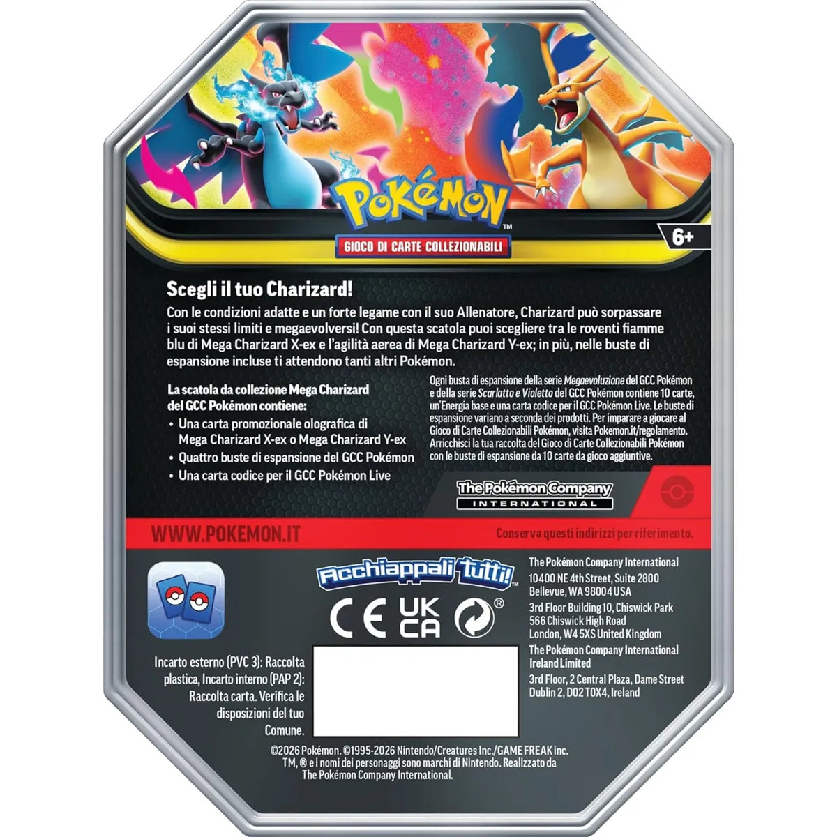 Pokémon GCC ITA – Mega Charizard EX Tin Assortita (X o Y) con 4 Booster + Carta Promo Olografica