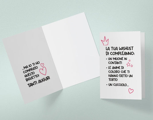 BIGLIETTO AUGURI - BA32 - WISHLIST DI COMPLEANNO