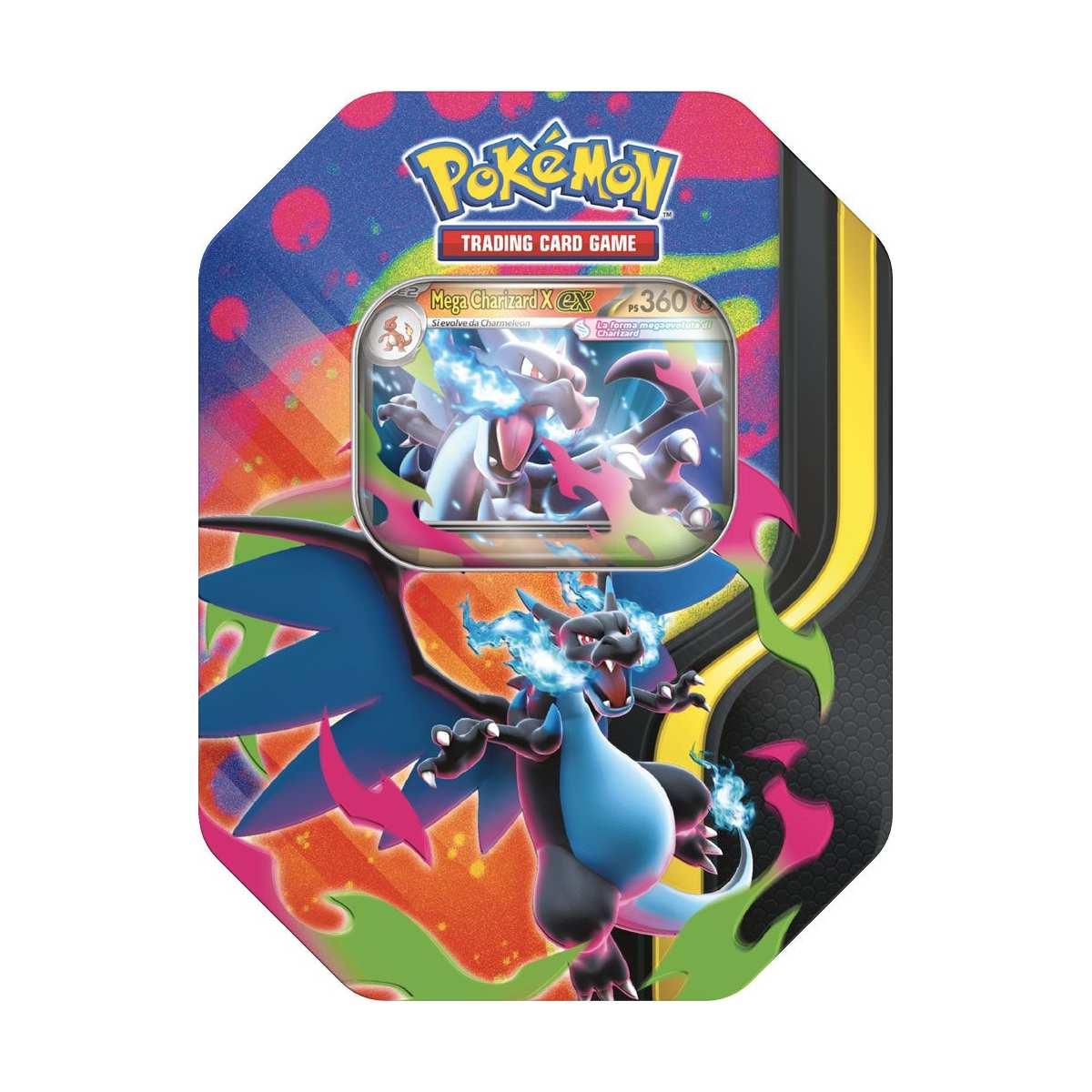 Pokémon GCC ITA – Mega Charizard EX Tin Assortita (X o Y) con 4 Booster + Carta Promo Olografica