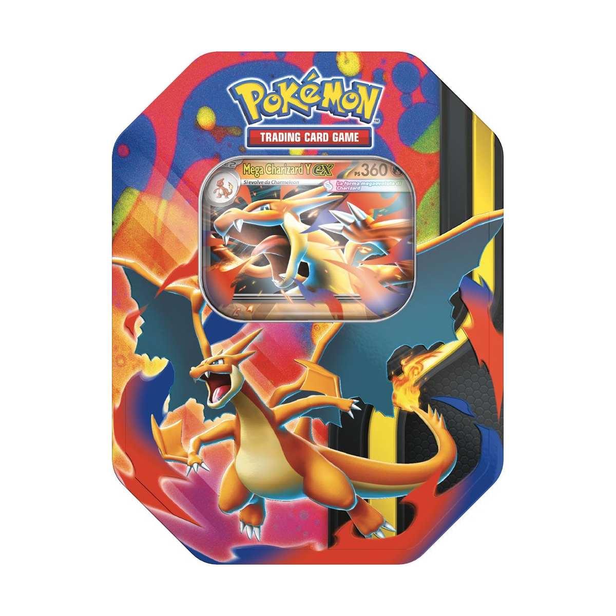 Pokémon GCC ITA – Mega Charizard EX Tin Assortita (X o Y) con 4 Booster + Carta Promo Olografica