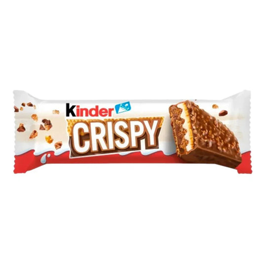Kinder Crispy, wafer ripieno di crema al latte e alle nocciole ricoperto di cioccolato da 34g