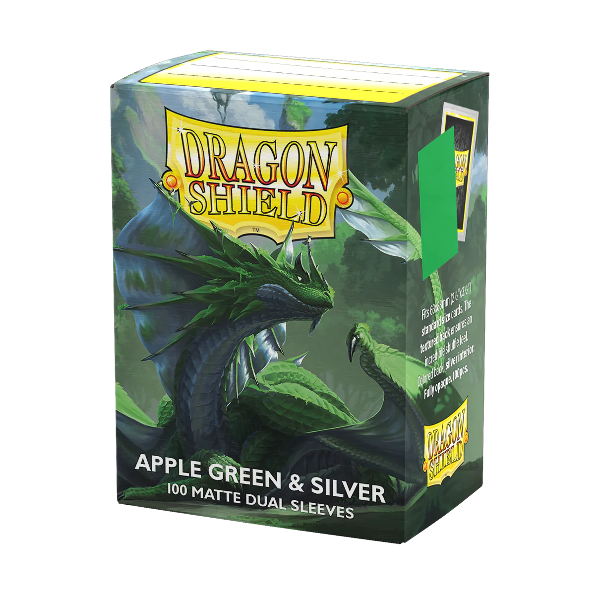 DRAGON SHIELD AT-15073 - 100 BUSTINE STANDARD - MATTE DUAL SLEEVES - APPLE GREEN & SILVER